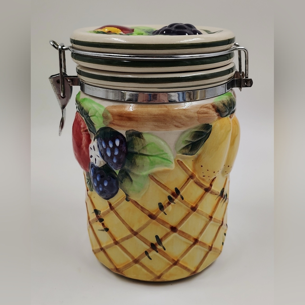 Vintage Fruit Ceramic Lock Canister Retro Kitchen - Picture 11 of 11